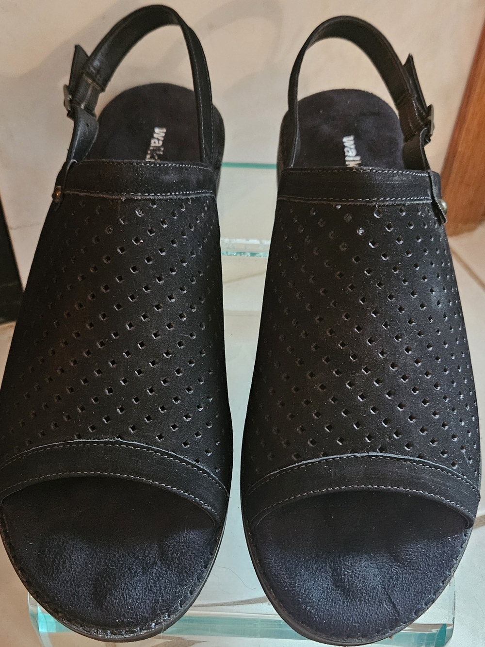 Walking Cradles Black Perforated Slingback Mules, NIB